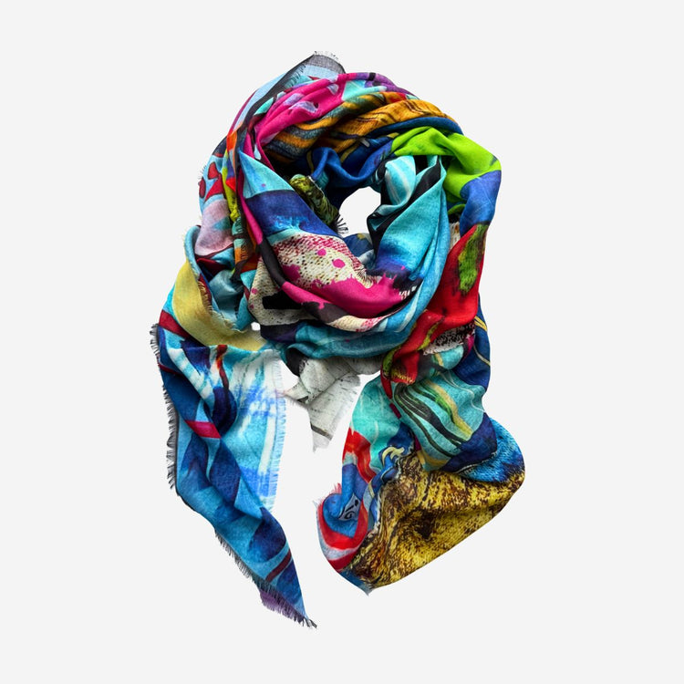 Colorful scarf with abstract pattern on a white background