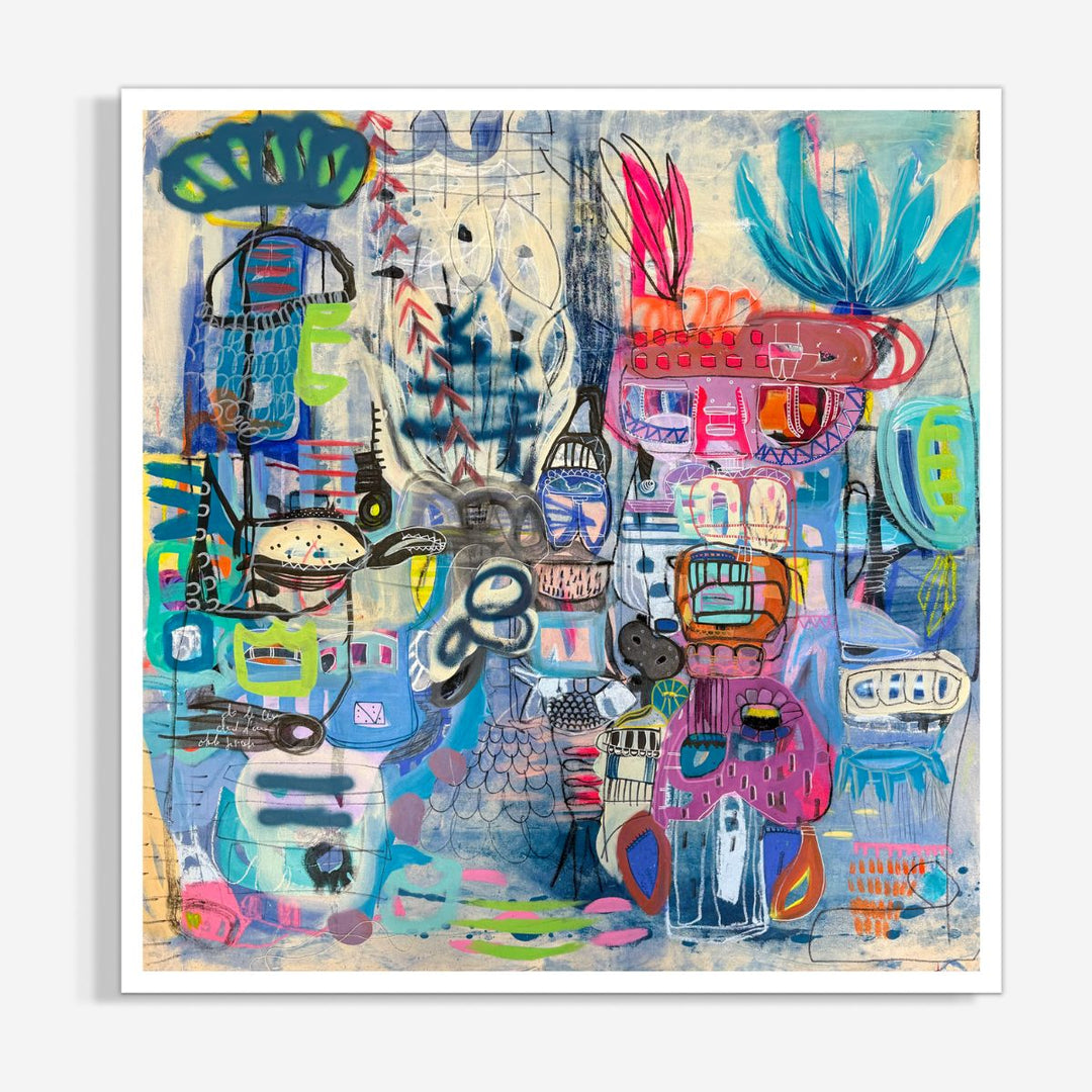 Hand-Embellished Print - Voyage Libre - 18 x 18 in