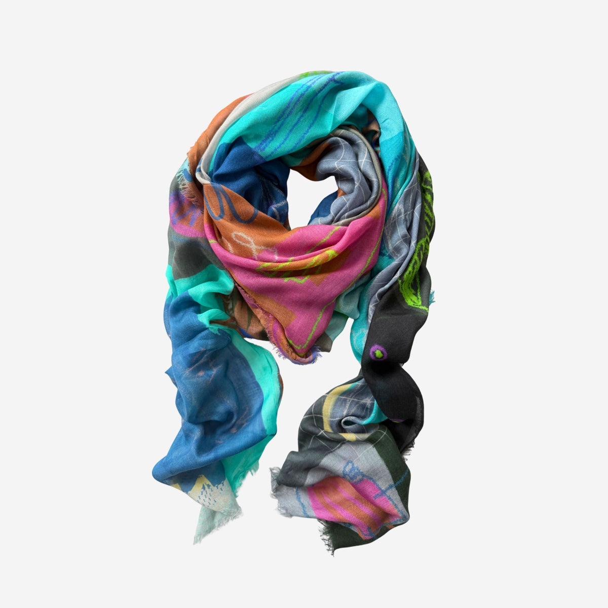 Colorful scarf with abstract pattern on a white background