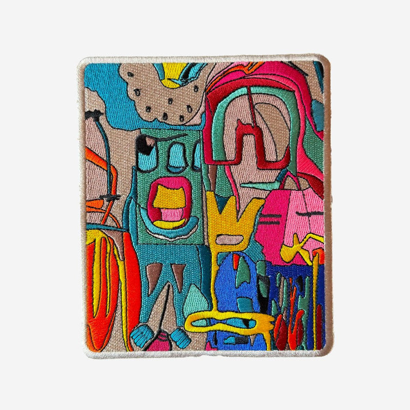 Colorful abstract artwork on a plain background