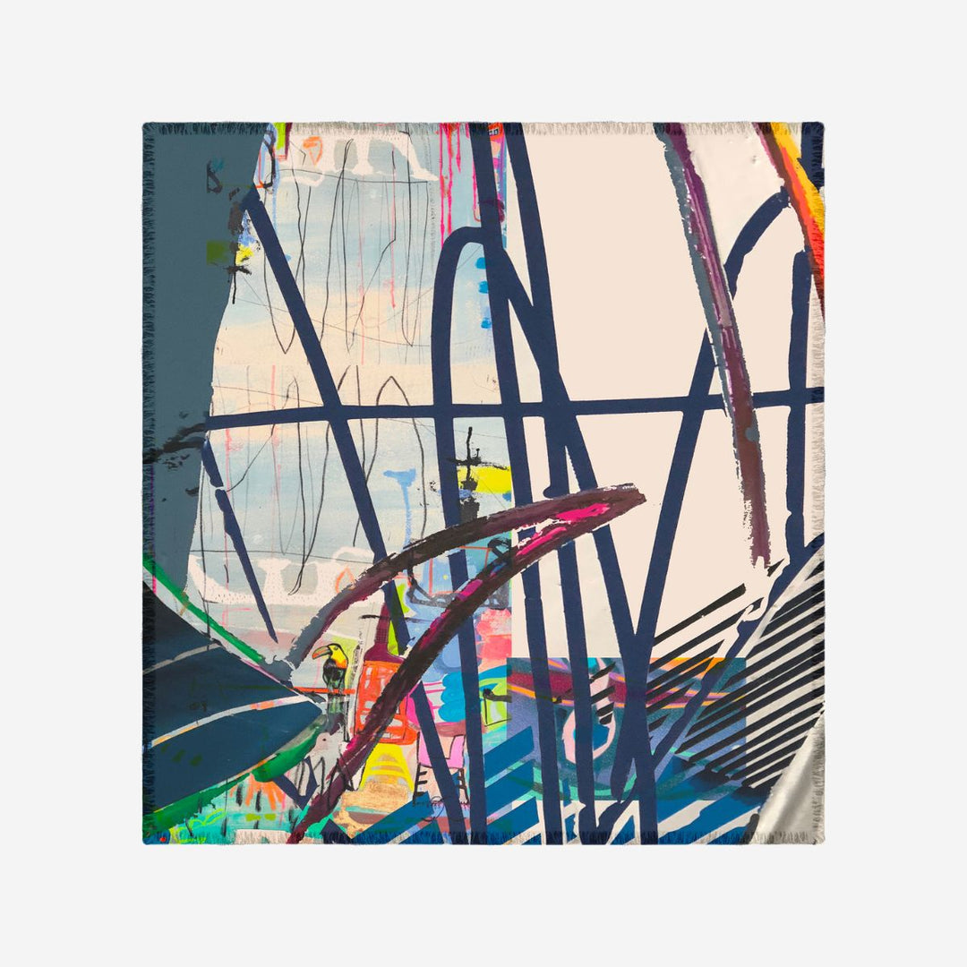 Abstract art piece with colorful brush strokes on a white background