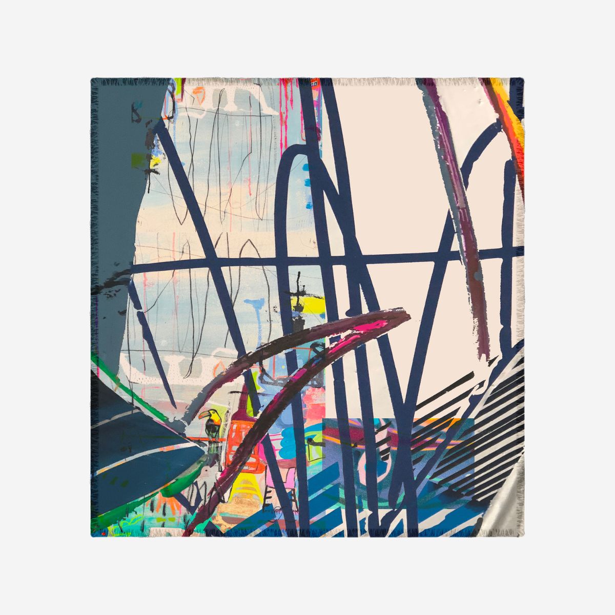 Abstract art piece with colorful brush strokes on a white background