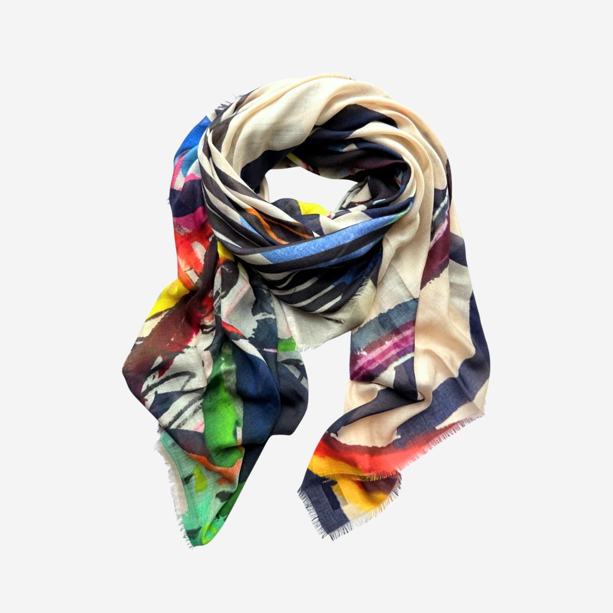 Colorful scarf with abstract pattern on a white background