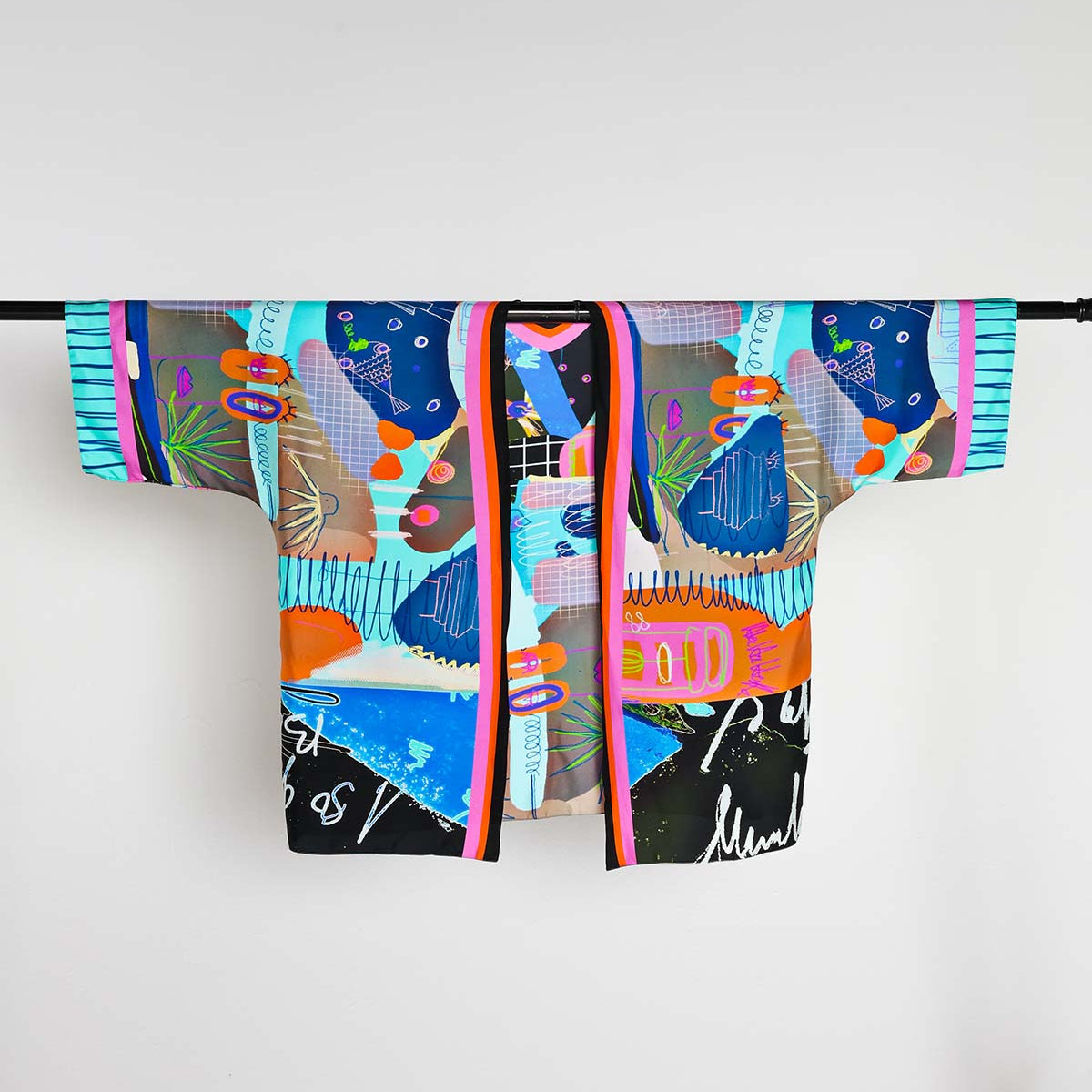 Colorful abstract patterned fabric on a white background