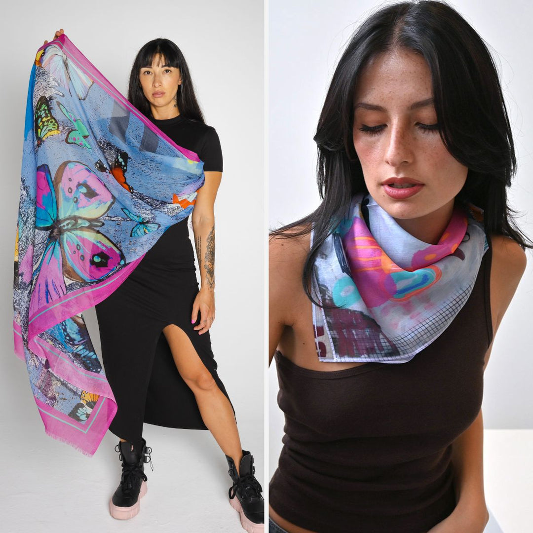 The Sunshine Bundle - Pink Butterfly Cotton Scarf + Sono Bandana